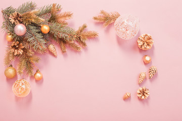 beautiful modern Christmas background in gold and pink colors