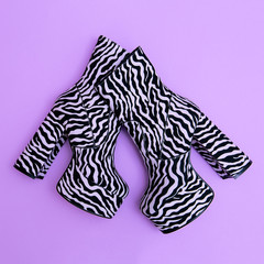Stylish boots heel. Animal zebra print. Fashion Lady concept. Flat lay
