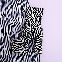 Stylish boots heel. Zebra print. Fashion Lady concept. Flat lay