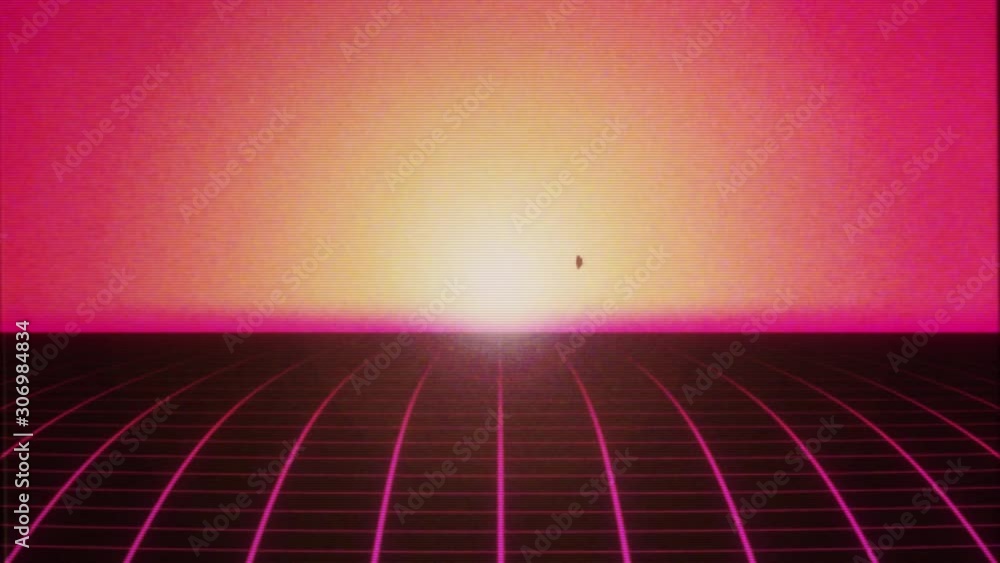 Poster eighties tv retro synthwave 3d grid background loop/ 4k animation of an abstract retro background wi