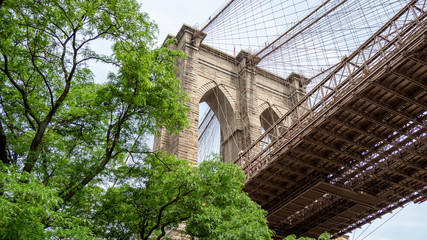 Fototapeta premium New York, NY, USA. Views of the Brooklyn bridge from the historic and trendy Dumbo neighborhood. Wonderful summer day. Holiday time