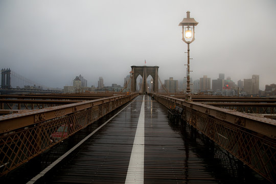 Brooklyn Bridge Under The Rain Weather