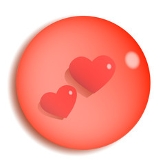 Two loving hearts inside a red transparent pebble. Vector romantic illustration.