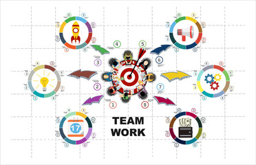 Obraz premium Concepts for business analysis and planning, team work, project management, financial report. Shooting at target for success - Colorful Circle arrow - modern Idea and Concept Vector illustration
