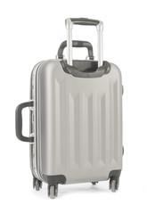 Gray travel bag close up isolated on white background