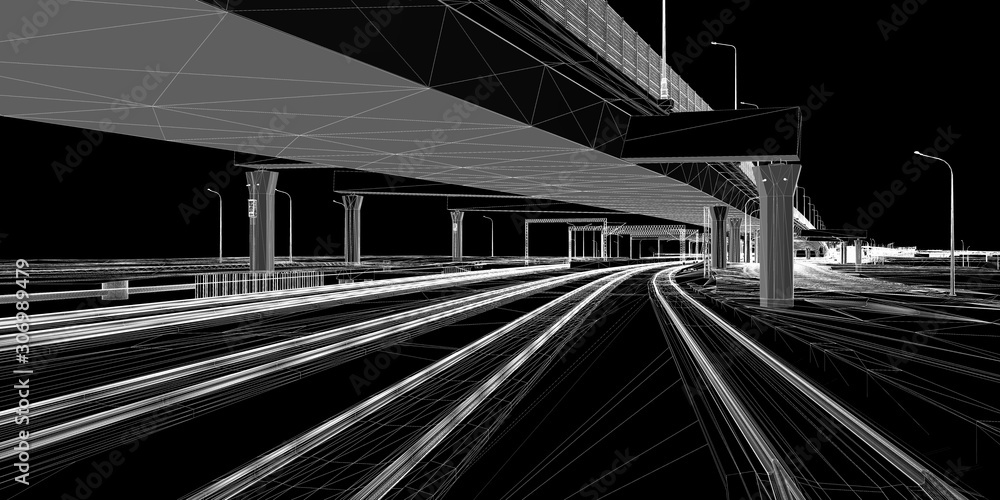 Poster the bim model of the railway infrastructure of wireframe view