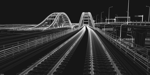The BIM model of the railway bridge of wireframe view	