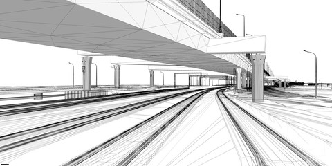 The BIM model of the railway Infrastructure of wireframe view