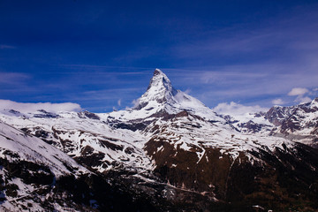 Beautiful Matterhorn. Close-up from Zermatt, Switzerland. 
