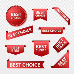 Best choice tags isolated, labels or badges on white background. Best choice vector ribbon banners