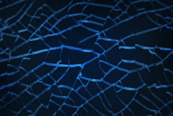 blue cracked glass, abstract blue background