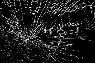 Broken black glass of a smartphone. White lines on a black background.