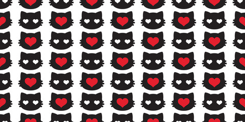 cat seamless pattern valentine heart kitten head vector scarf isolated repeat wallpaper tile background cartoon illustration doodle design