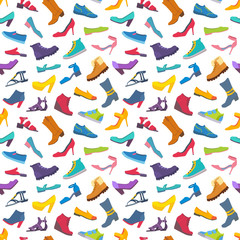 Seamless pattern. Various styles of shoes.