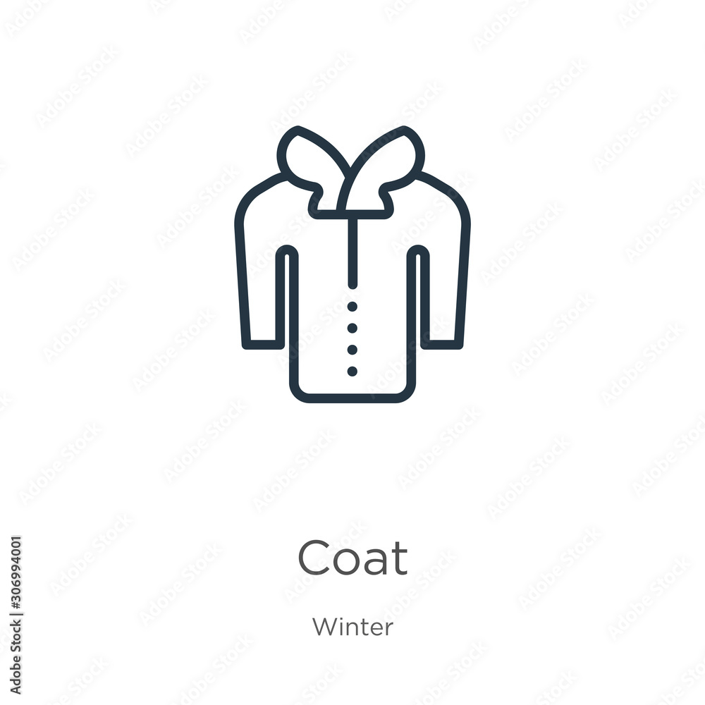 Poster coat icon. thin linear coat outline icon isolated on white background from winter collection. line v
