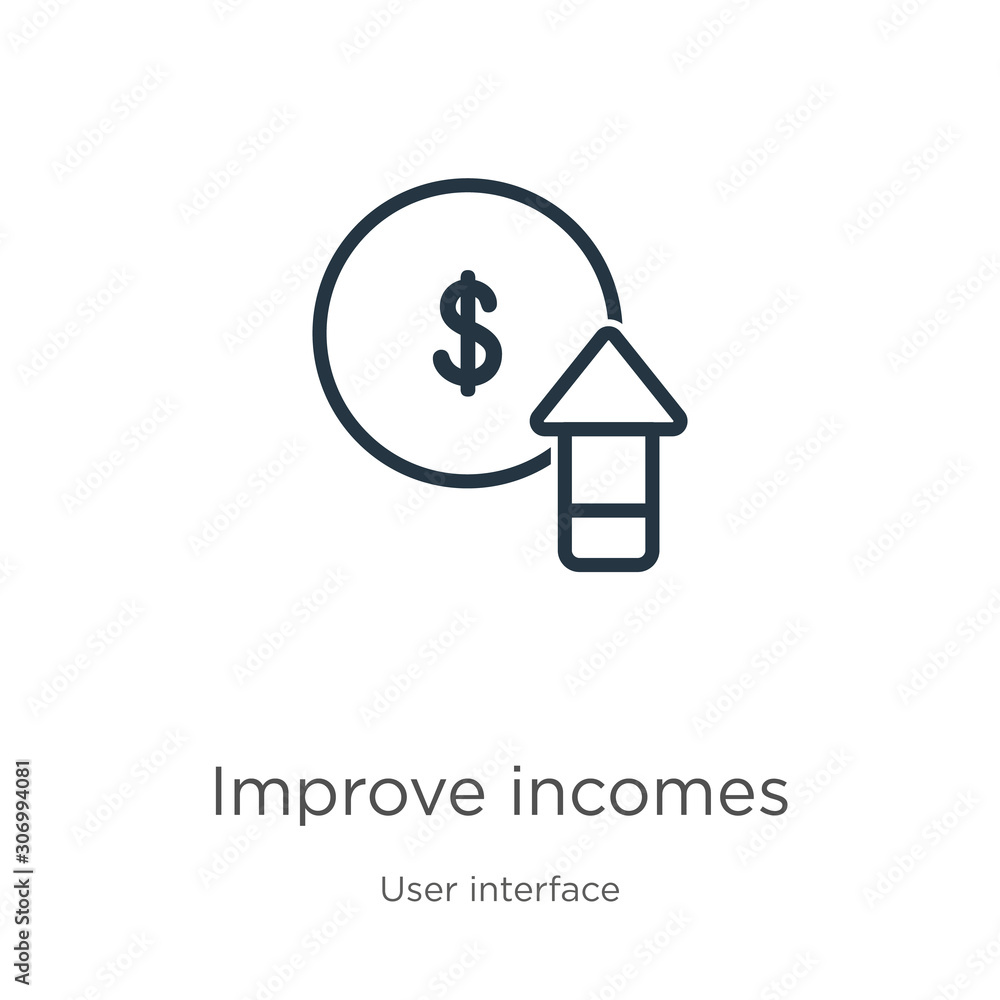 Aufkleber improve incomes icon. thin linear improve incomes outline icon isolated on white background from use