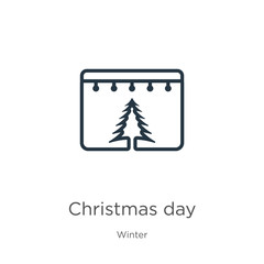 Christmas day icon. Thin linear christmas day outline icon isolated on white background from winter collection. Line vector christmas day sign, symbol for web and mobile