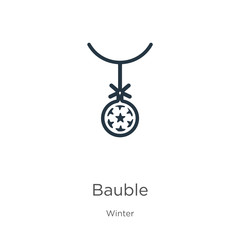 Bauble icon. Thin linear bauble outline icon isolated on white background from winter collection. Line vector bauble sign, symbol for web and mobile