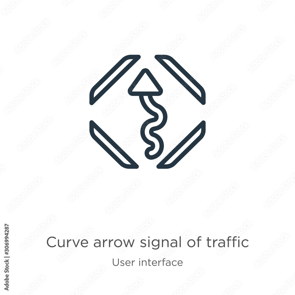 Poster curve arrow signal of traffic icon. thin linear curve arrow signal of traffic outline icon isolated 