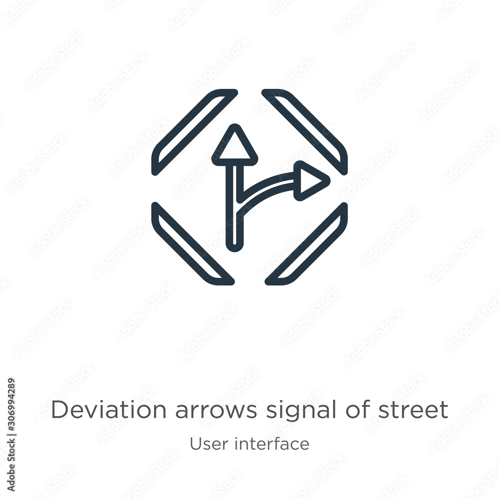 Poster deviation arrows signal of street icon. thin linear deviation arrows signal of street outline icon i