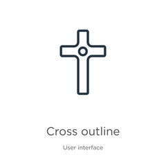 Cross outline icon. Thin linear cross outline outline icon isolated on white background from user interface collection. Line vector cross outline sign, symbol for web and mobile