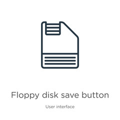 Floppy disk save button icon. Thin linear floppy disk save button outline icon isolated on white background from user interface collection. Line vector floppy disk save button sign, symbol for web and