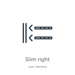 Slim right icon. Thin linear slim right outline icon isolated on white background from user interface collection. Line vector slim right sign, symbol for web and mobile