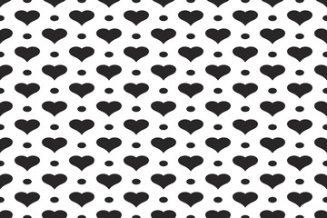 Black hearts vector shapes on a white background. Abstract seamless love wallpaper.