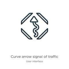 Curve arrow signal of traffic icon. Thin linear curve arrow signal of traffic outline icon isolated on white background from user interface collection. Line vector curve arrow signal of traffic sign,