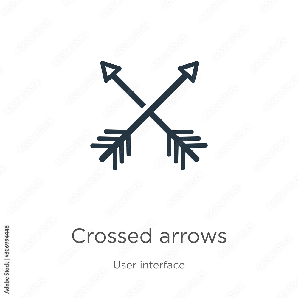 Poster crossed arrows icon. thin linear crossed arrows outline icon isolated on white background from user 