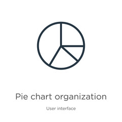 Pie chart organization icon. Thin linear pie chart organization outline icon isolated on white background from user interface collection. Line vector pie chart organization sign, symbol for web and