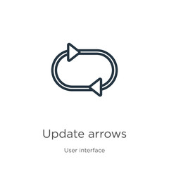 Update arrows icon. Thin linear update arrows outline icon isolated on white background from user interface collection. Line vector update arrows sign, symbol for web and mobile