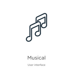 Musical icon. Thin linear musical outline icon isolated on white background from user interface collection. Line vector musical sign, symbol for web and mobile