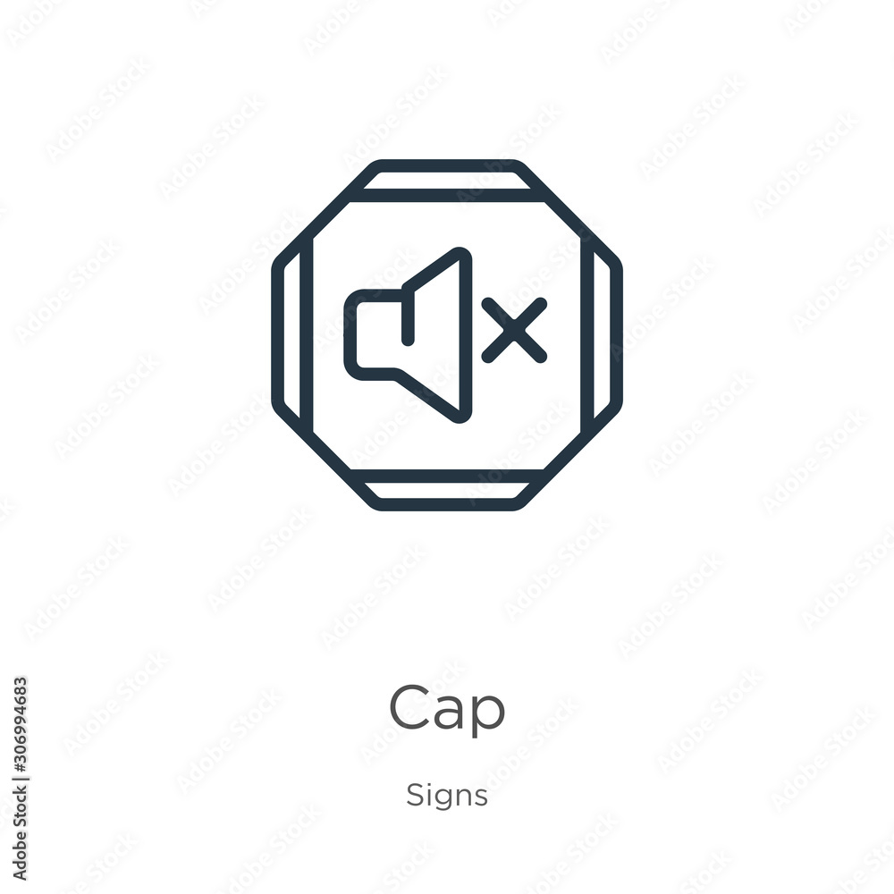 Poster cap icon. thin linear cap outline icon isolated on white background from signs collection. line vect