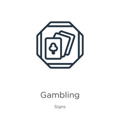 Gambling icon. Thin linear gambling outline icon isolated on white background from signs collection. Line vector gambling sign, symbol for web and mobile