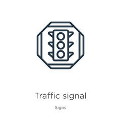 Traffic signal icon. Thin linear traffic signal outline icon isolated on white background from signs collection. Line vector traffic signal sign, symbol for web and mobile