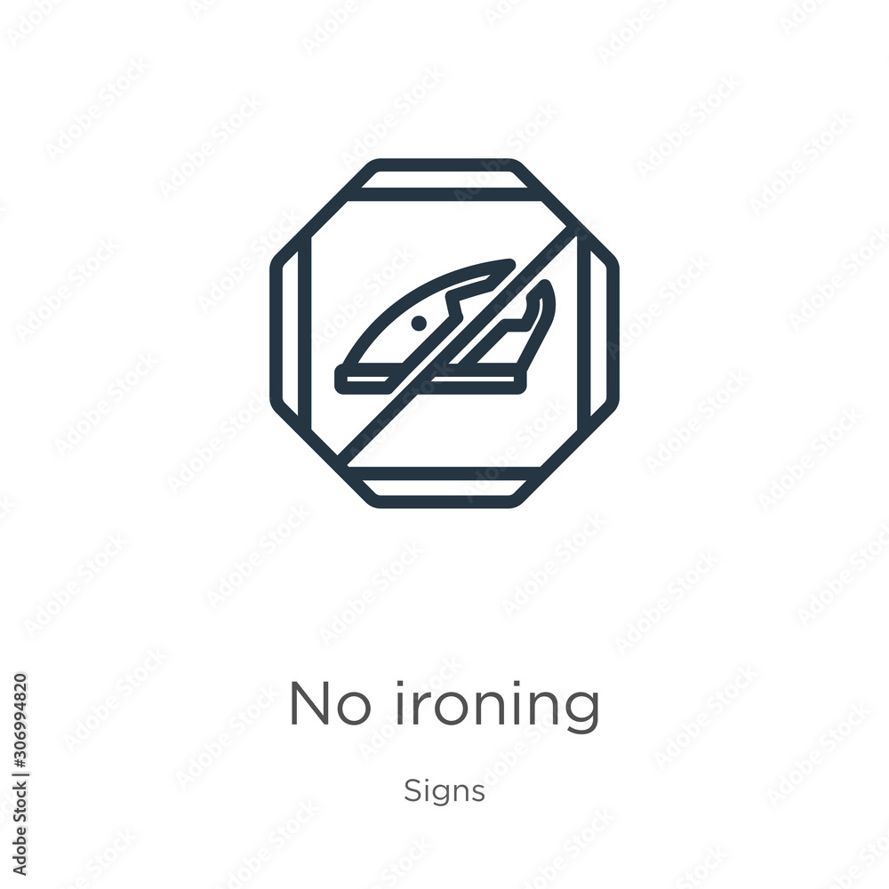 Poster no ironing icon. thin linear no ironing outline icon isolated on white background from signs collect