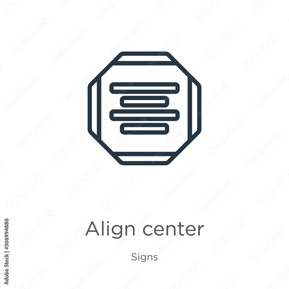 Poster align center icon. thin linear align center outline icon isolated on white background from signs col