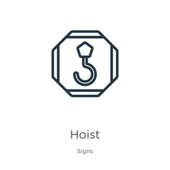 Hoist icon. Thin linear hoist outline icon isolated on white background from signs collection. Line vector hoist sign, symbol for web and mobile