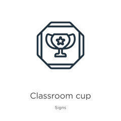 Classroom cup icon. Thin linear classroom cup outline icon isolated on white background from signs collection. Line vector classroom cup sign, symbol for web and mobile