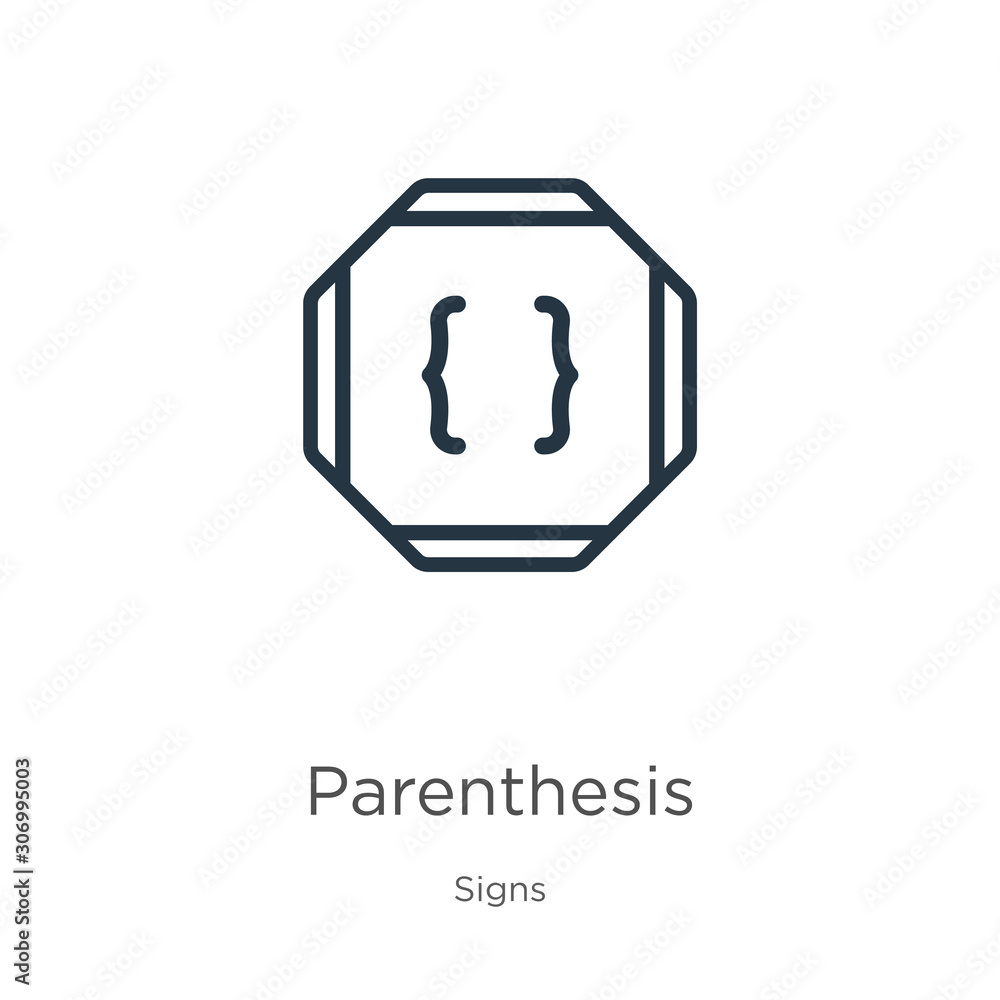 Poster parenthesis icon. thin linear parenthesis outline icon isolated on white background from signs colle