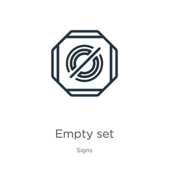 Empty set icon. Thin linear empty set outline icon isolated on white background from signs collection. Line vector empty set sign, symbol for web and mobile