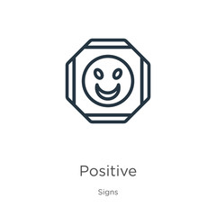 Positive icon. Thin linear positive outline icon isolated on white background from signs collection. Line vector positive sign, symbol for web and mobile