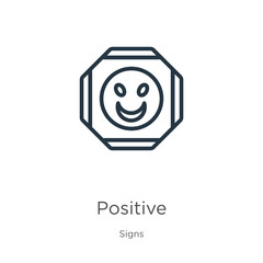 Positive icon. Thin linear positive outline icon isolated on white background from signs collection. Line vector positive sign, symbol for web and mobile