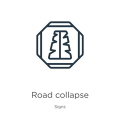 Road collapse icon. Thin linear road collapse outline icon isolated on white background from signs collection. Line vector road collapse sign, symbol for web and mobile