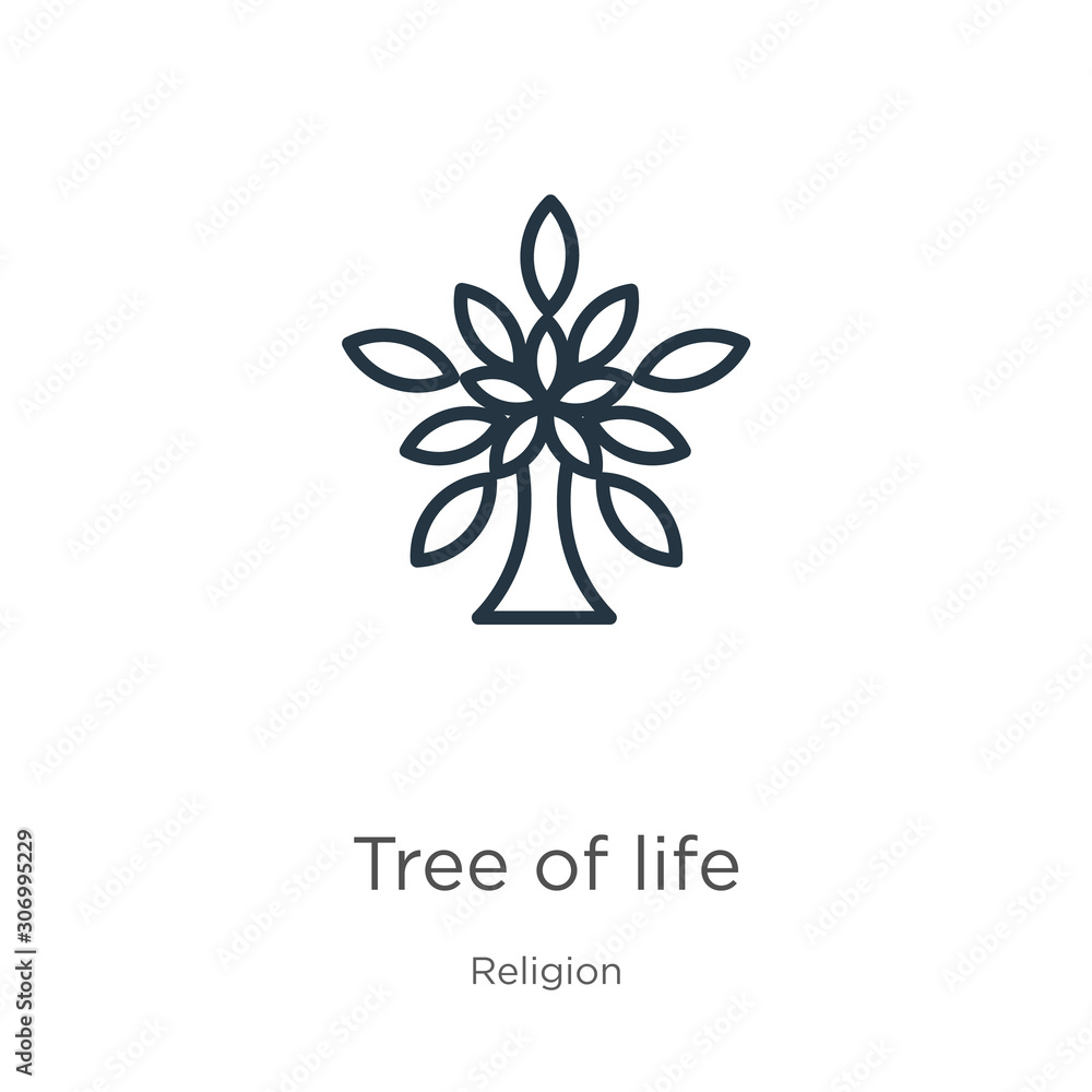 Poster tree of life icon. thin linear tree of life outline icon isolated on white background from religion 