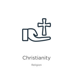 Christianity icon. Thin linear christianity outline icon isolated on white background from religion collection. Line vector christianity sign, symbol for web and mobile