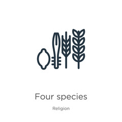 Obraz premium Four species icon. Thin linear four species outline icon isolated on white background from religion collection. Line vector four species sign, symbol for web and mobile