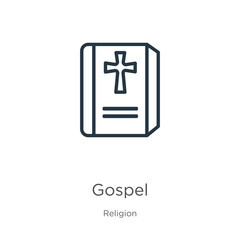 Gospel icon. Thin linear gospel outline icon isolated on white background from religion collection. Line vector gospel sign, symbol for web and mobile