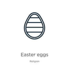 Easter eggs icon. Thin linear easter eggs outline icon isolated on white background from religion collection. Line vector easter eggs sign, symbol for web and mobile